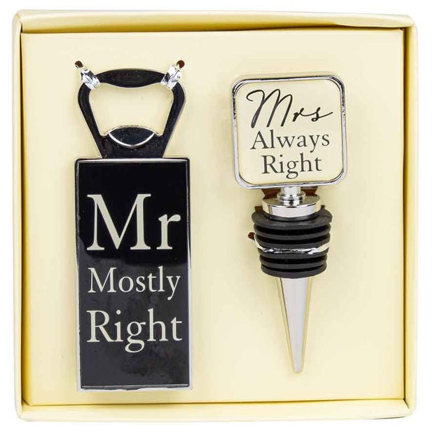 Mr & Mrs Bottle Stopper & Opener Set