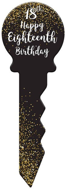 18th Happy Birthday Key Black & Gold