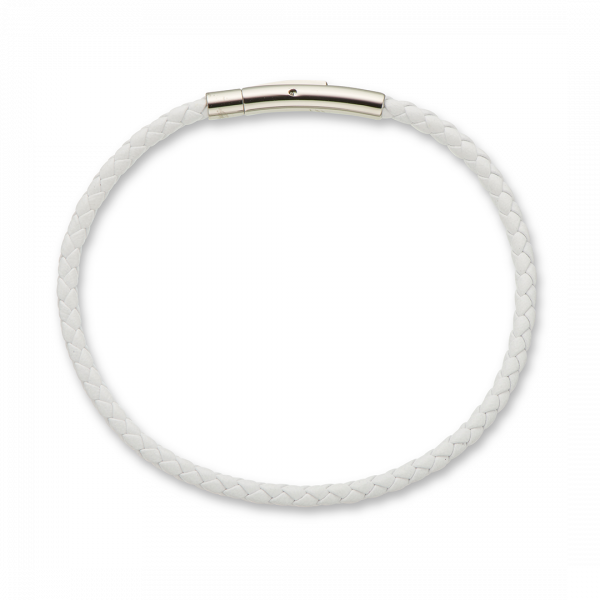 White Fine Leather Plaited Bracelet 19cm 4204