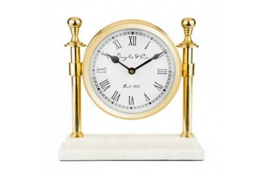Round Column Clock White Marble Base - Gold