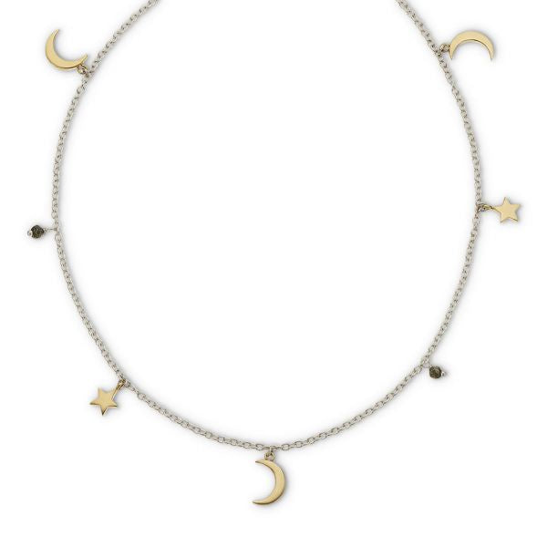 Silver and Brass and Pyrite Mediterranean Sky Necklace 45cm 3891