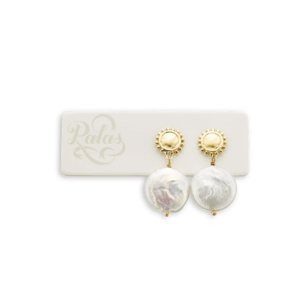 Brass Silver Pearl Golden sun and moon pearl earrings