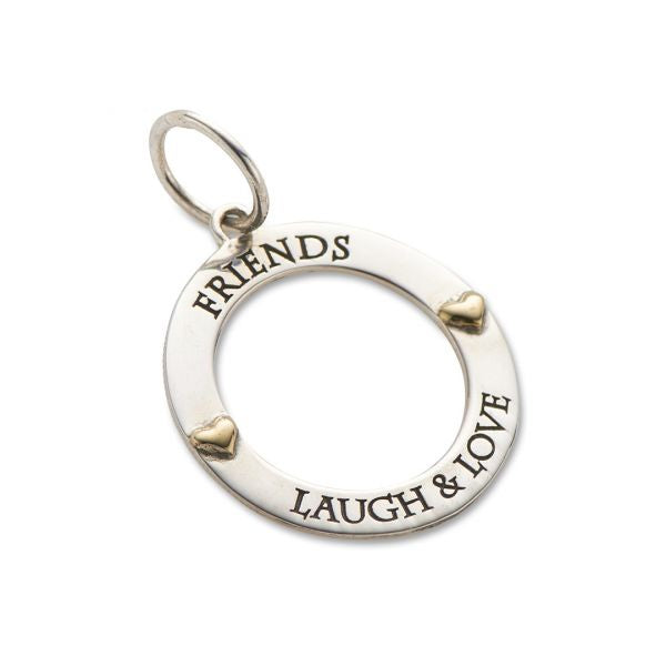 Silver and Brass Friends Laugh Love Circle Charm 3808