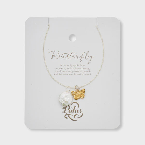 Butterfly and pearl amulet necklace