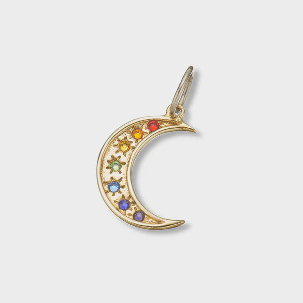 Brs+Sil+Swar Crystals Chakra Moon Charm