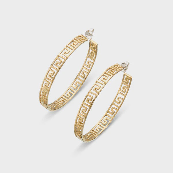 Brass + Slv Paros Greek Key Hoop Earrings
