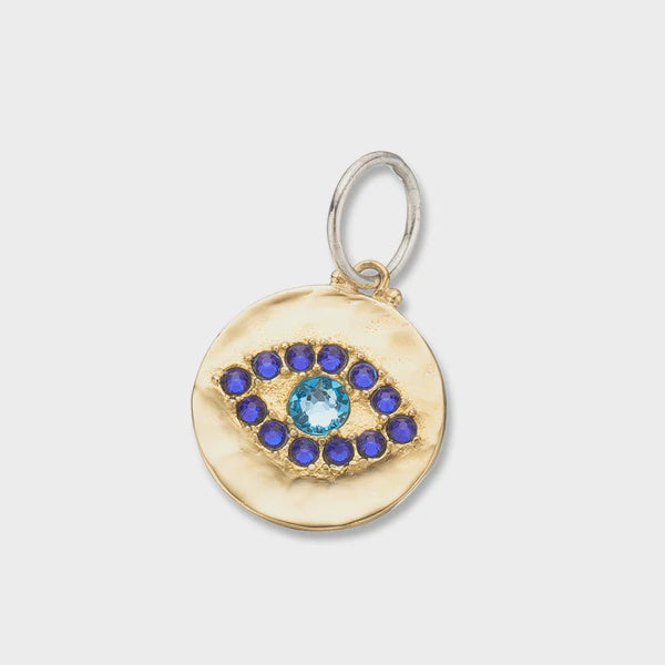 Brass + Slv + Blue Swarovski Crystal Greek Evil Eye Charm