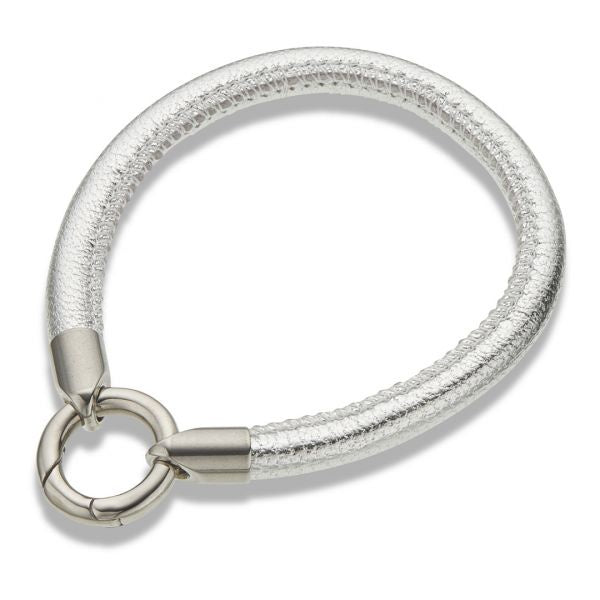 Silver Leather Ring Clasp Bracelet 3741