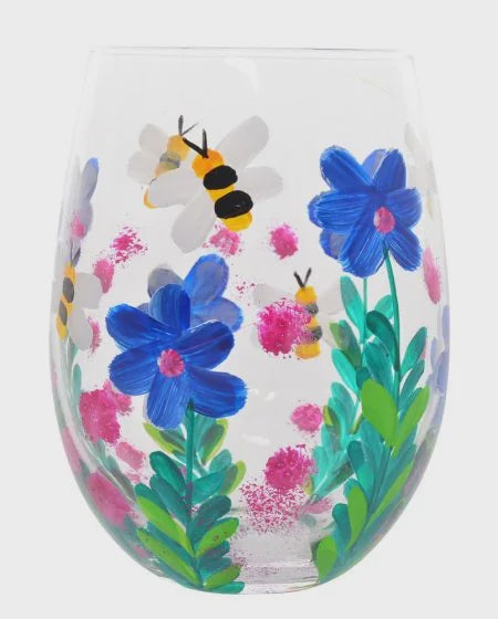 Bees/Flower Stemless - Handpainted