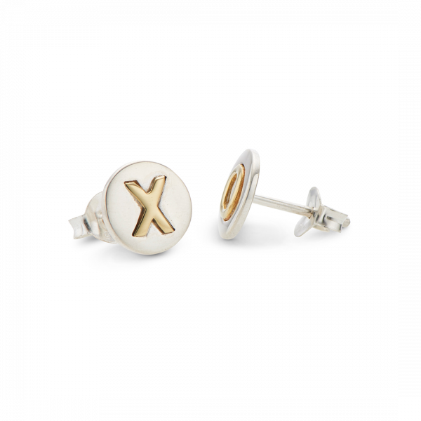 Silver and Brass Xo Kiss Hug Stud Earrings 4177