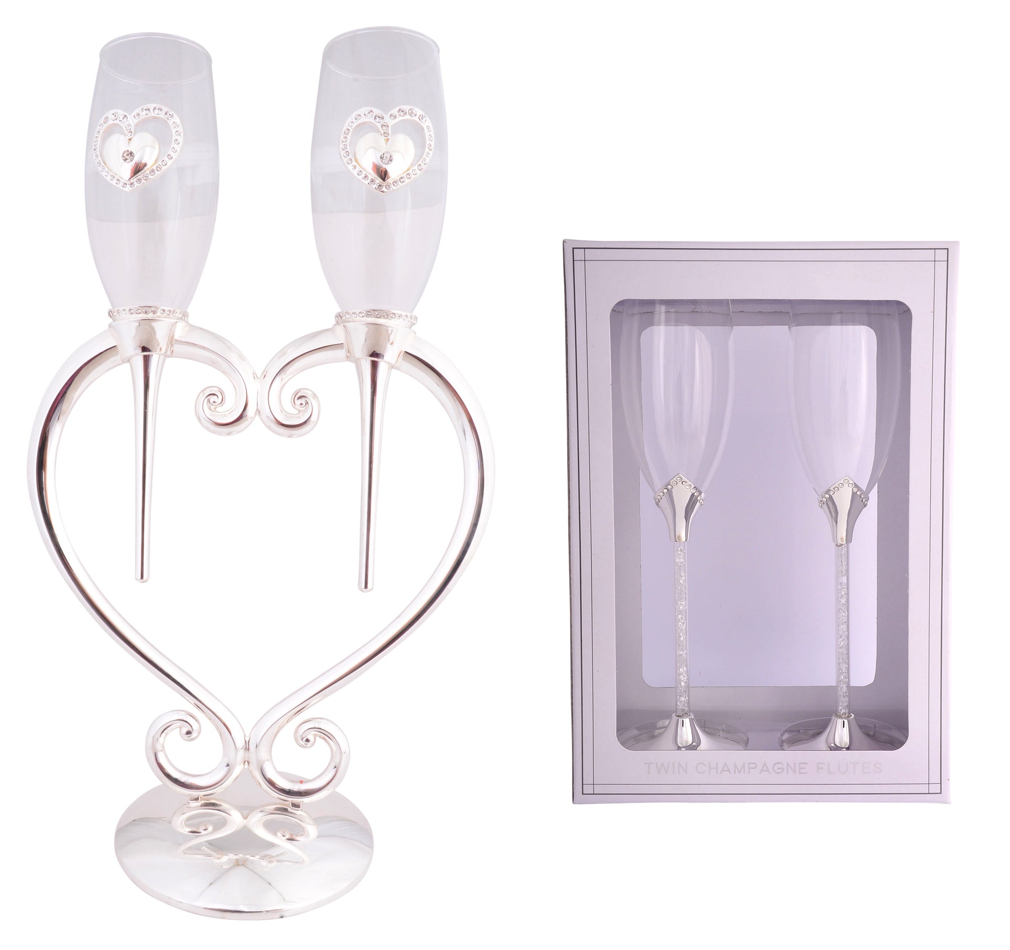 Champagne Flutes On Love Heart Stand