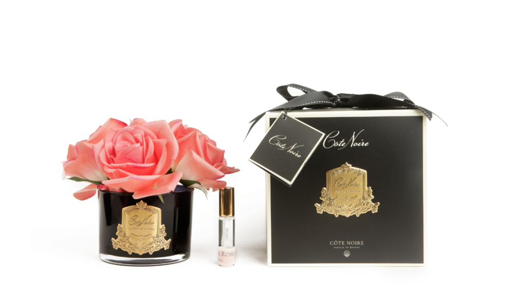 Five Rose White Peach (in black 3 wick glass)