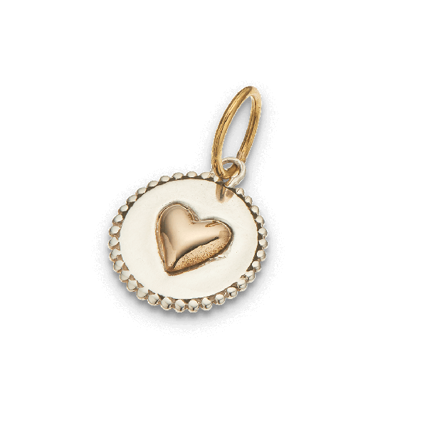 Silver and Brass Heart On Disc Charm 4014