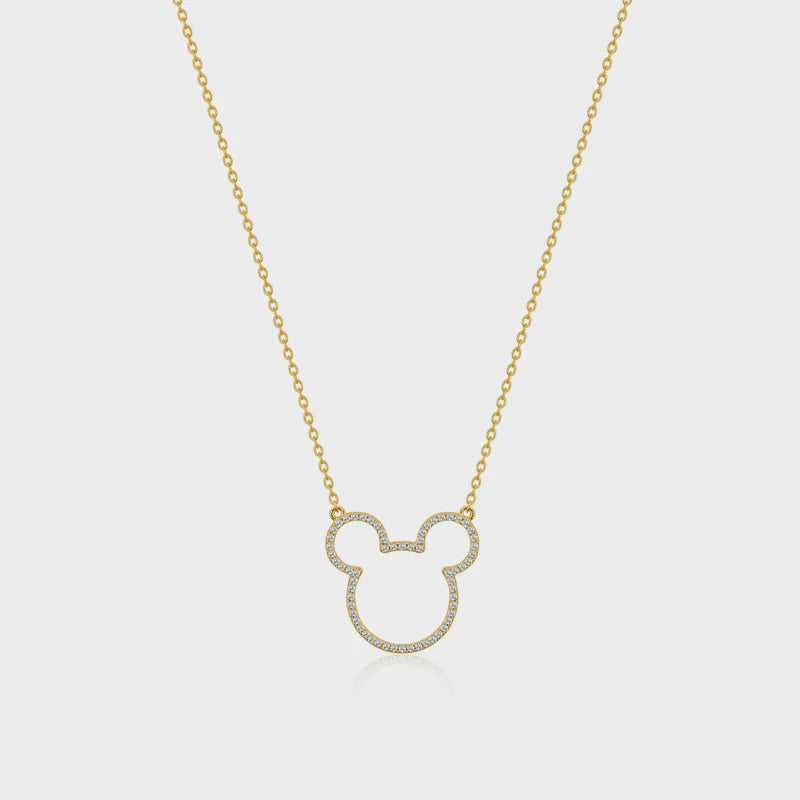 Precious Metal Mickey Mouse Crystal Outline Necklace - Yellow Gold