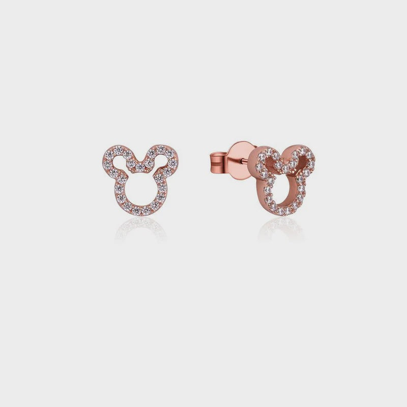 Precious Metal Mickey Mouse Crystal Outline Stud Earrings- Rose
