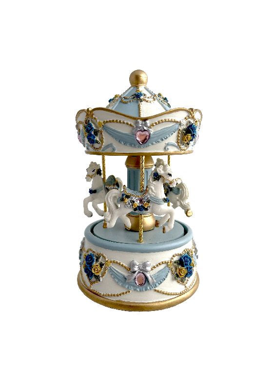 3 Horse Petite Blue Carousel