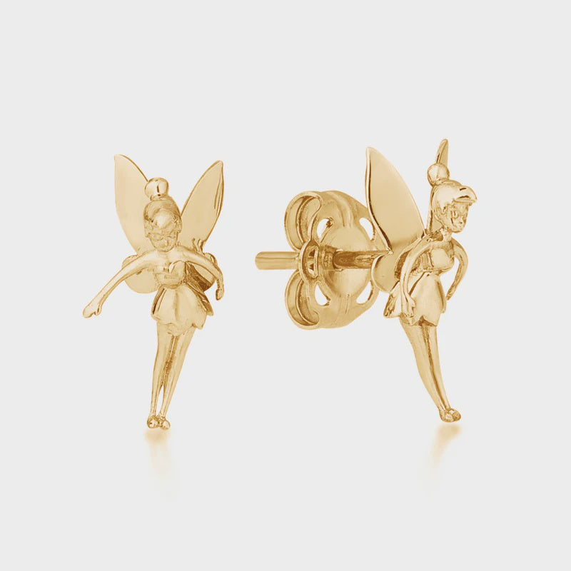 Precious Metal Tinker Bell Stud Earrings - Yellow Gold