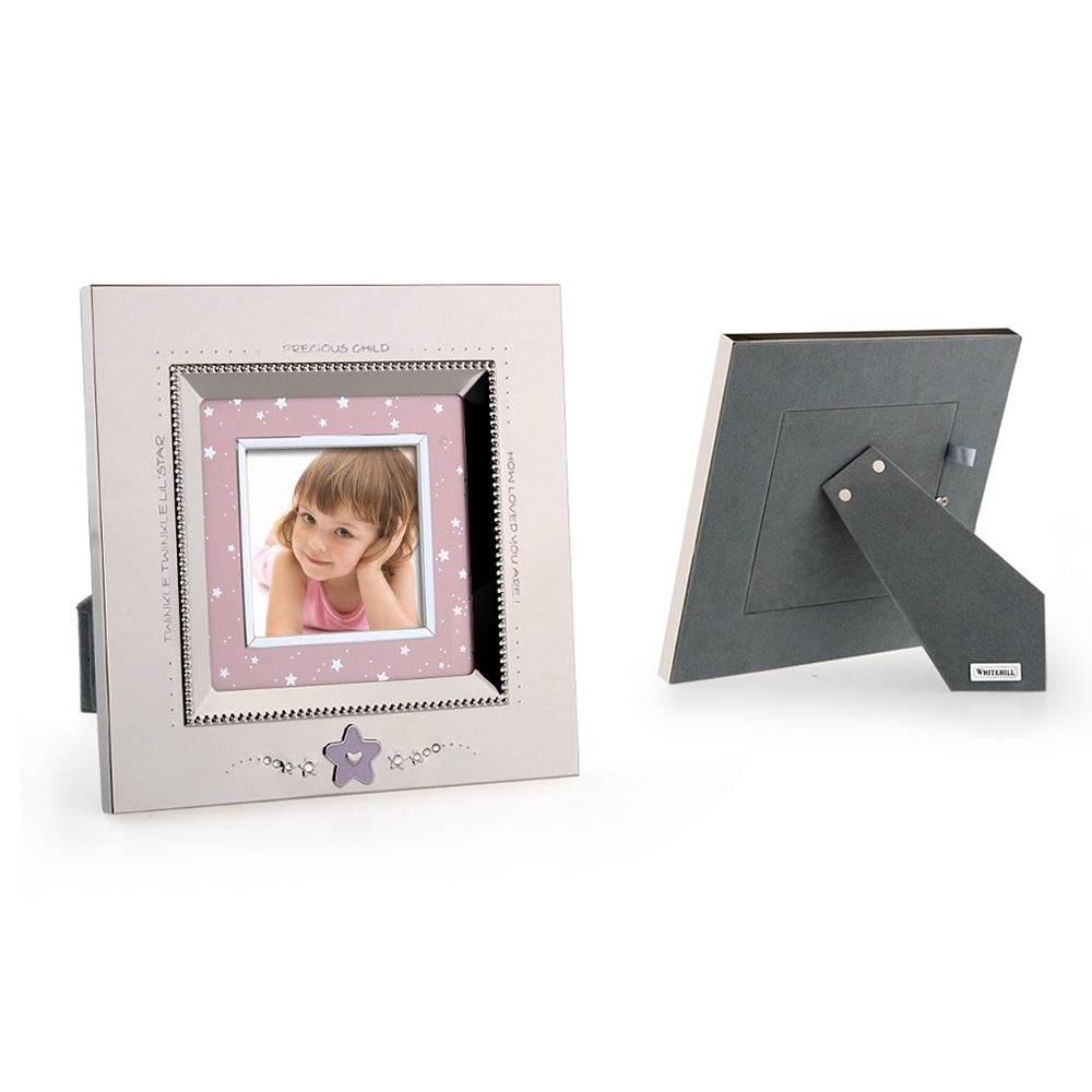 Silver Plated Pink Star Baby Square Photo Frame