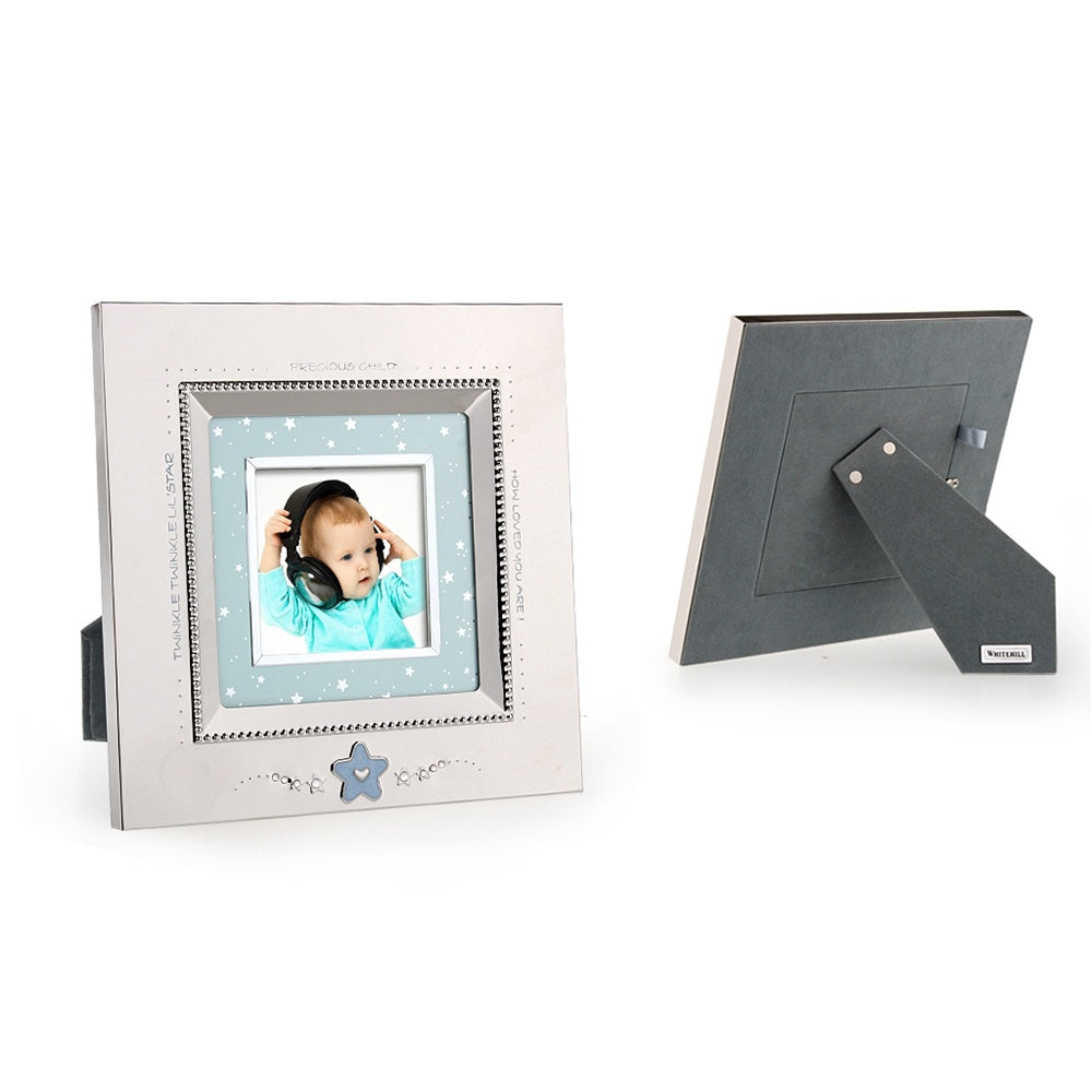 Silver Plated Blue Star Baby Square Photo Frame
