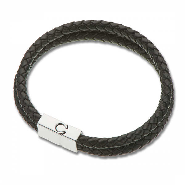 Sterling Silver Mr Leather Black Double Bracelet 4069