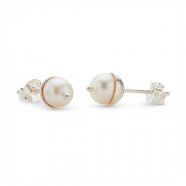 Sliver Fresh Water Pearl Stud Earrings 3179
