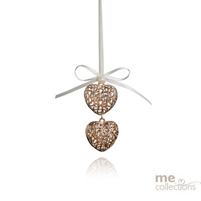 Double Mini Hearts with Bow Rose Gold