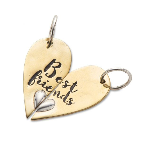 Silver and Brass Best Friends Heart Halves Charms (pair) 3822