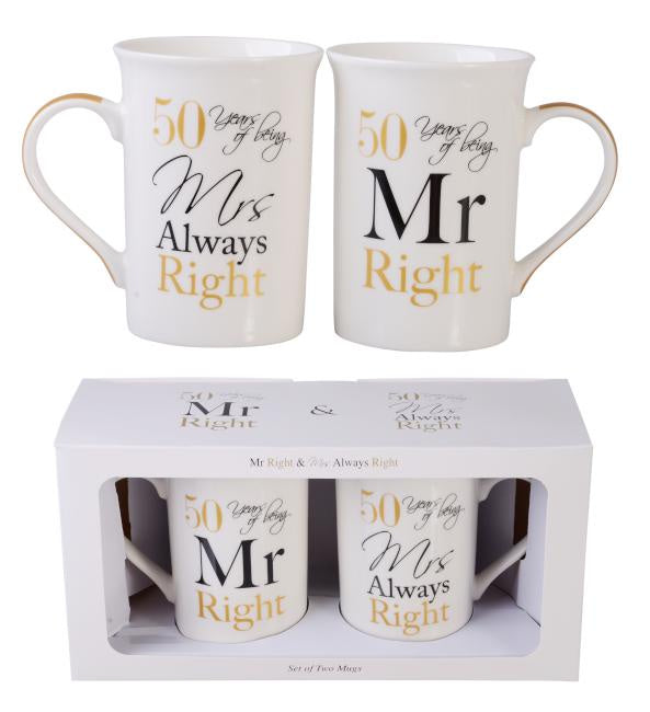 MR & MRS 50TH ANNVRSY MUGS S/2