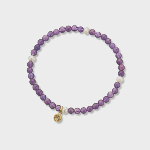 Brs + Amethyst + Pearl Prosperity Gem Bracelet