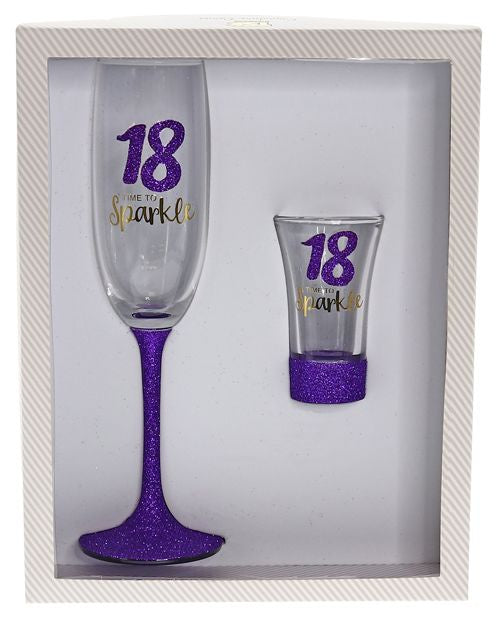 18 Sparkle Purple Shot & Flute Set
