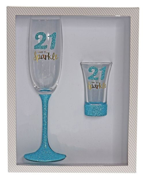 21 Sparkle Mint Shot & Flute Set
