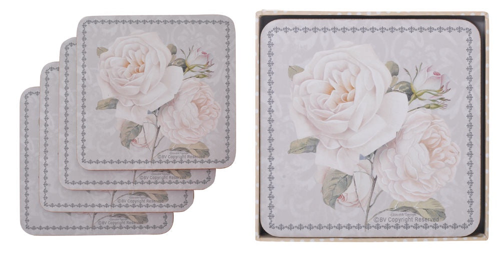 White Rose Coasters Set of 4